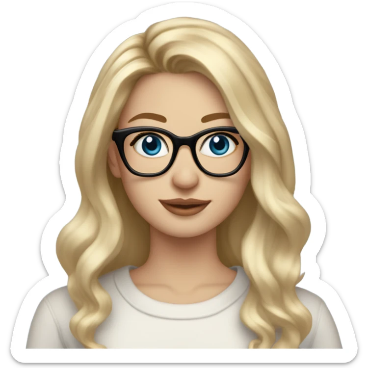 Blonde balayage long hair white women sweater blue eyes and small glasses holding mac book sticker