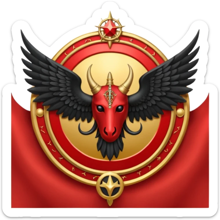 Holy Emblem with black wings and horn and red tetragrammaton in the middle sticker