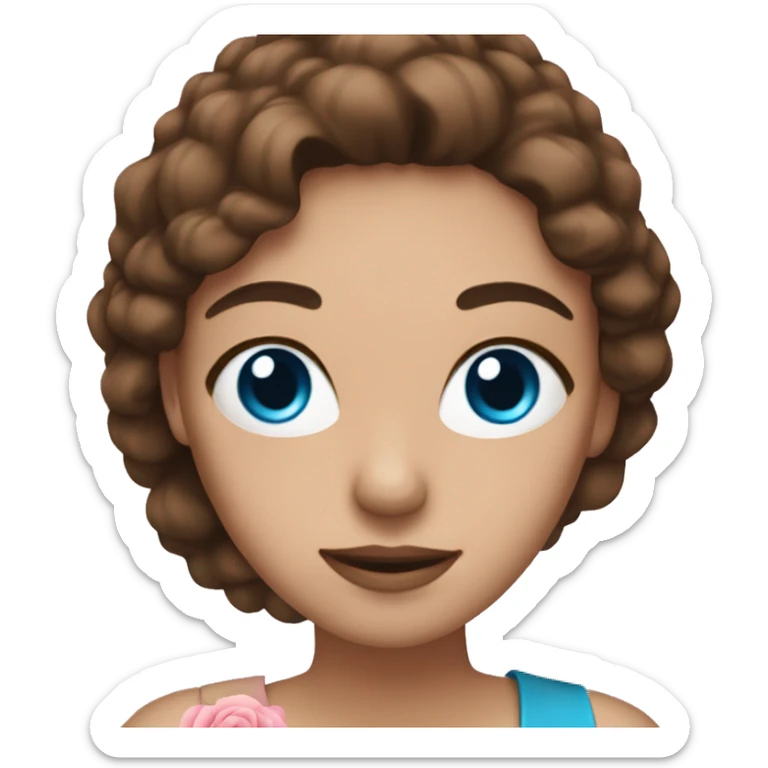 woman with blue eyes brown hair and pink bouquet in the hand sticker