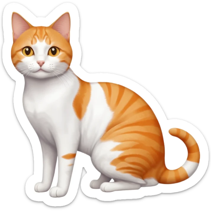 full body orange and white domestic shorthair slim cat with yellow/orange eyes and a white triangle pattern on his face playing sticker