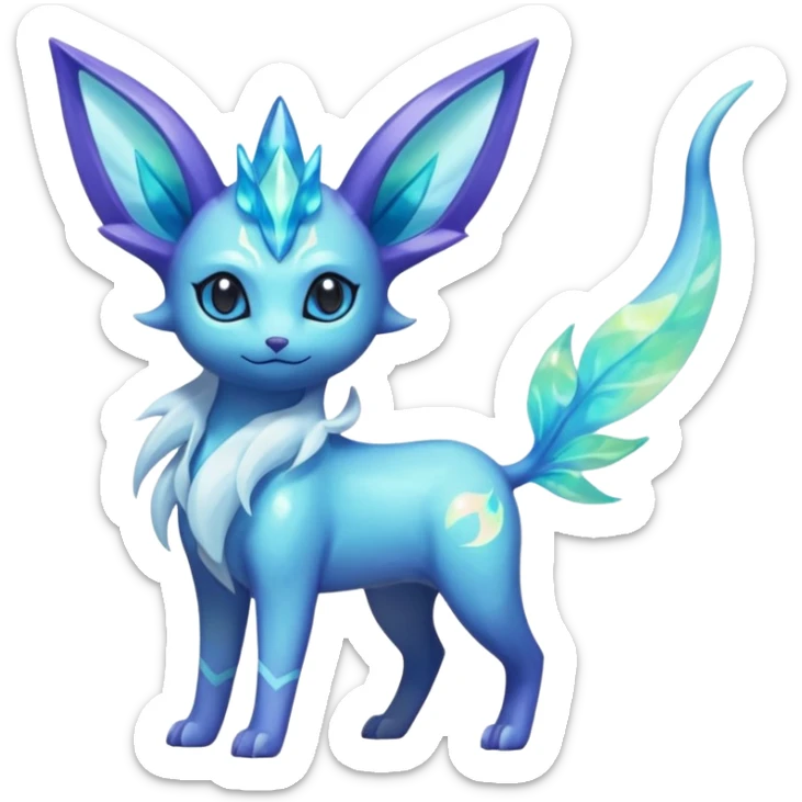 Shiny Crystallic Boreal Auroral Nebulae Espeon-Lumineon-Vaporeon-Amaura-Glaceon-Dragonair-Fakémon-hybrid-creature (full body)  sticker