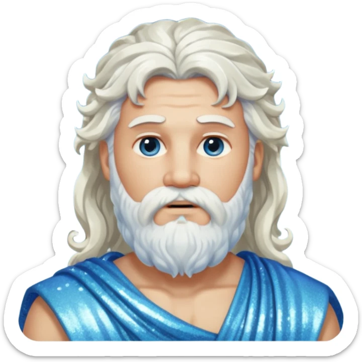 Aquilo, God of Winter Roman Deities with long white wavy hair and beard, ice blue sequin toga sticker