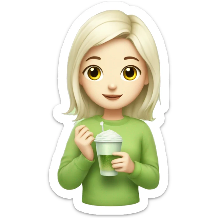 Cute girl holding a cat and cup of iced matcha  sticker