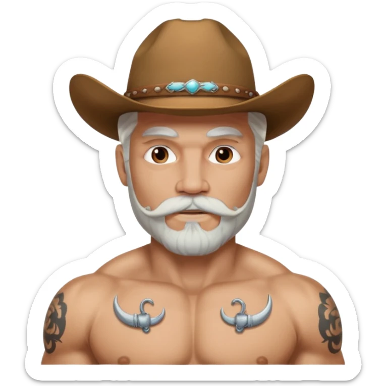 muscular tattooed on face and mustached cowboy long white hair and beard  sticker