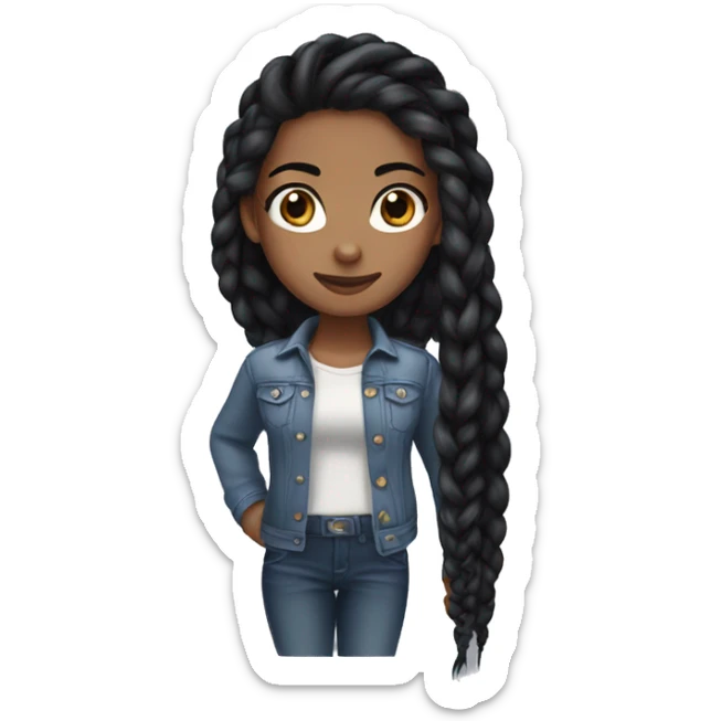 Girl with long black braided hair, brown brown eyes, silver hoop earrings, black hair, brown eyes, silver earrings. sticker