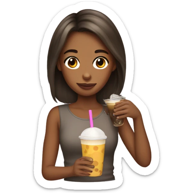 Brown skin brown hair girl drinking boba sticker