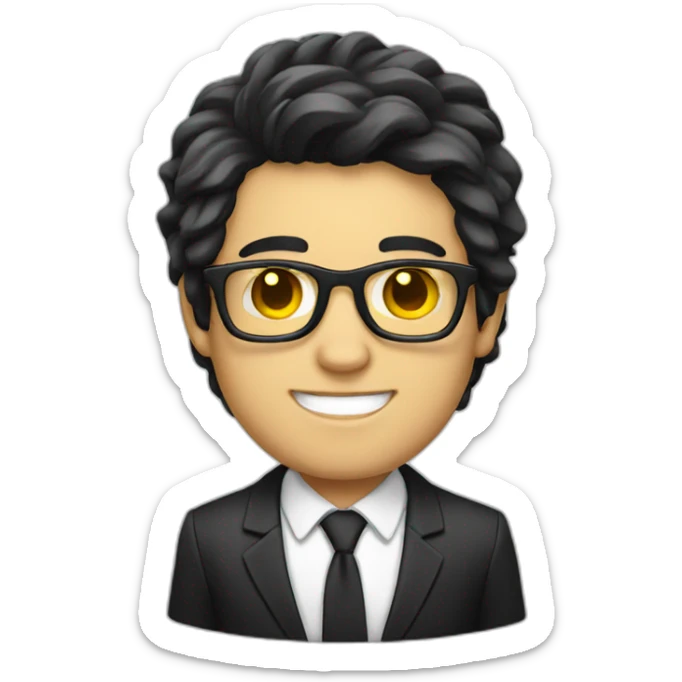 white guy with yellow tinted glasses and black hair wearing a suit  sticker