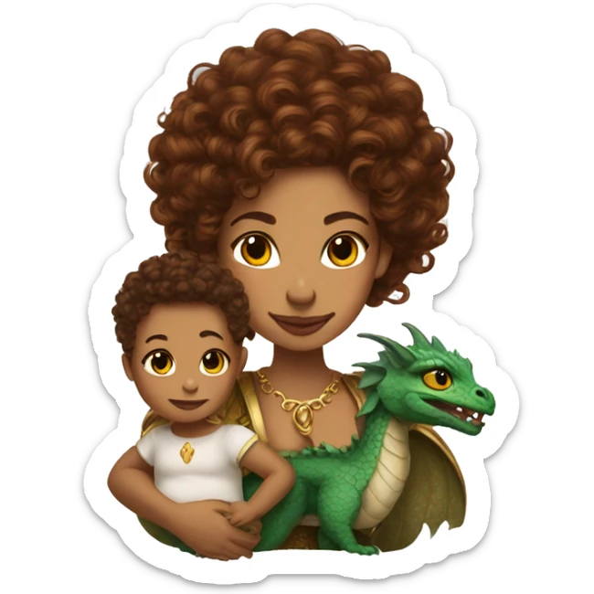 queen with brown curly hair and a baby dragon on her shoulder sticker