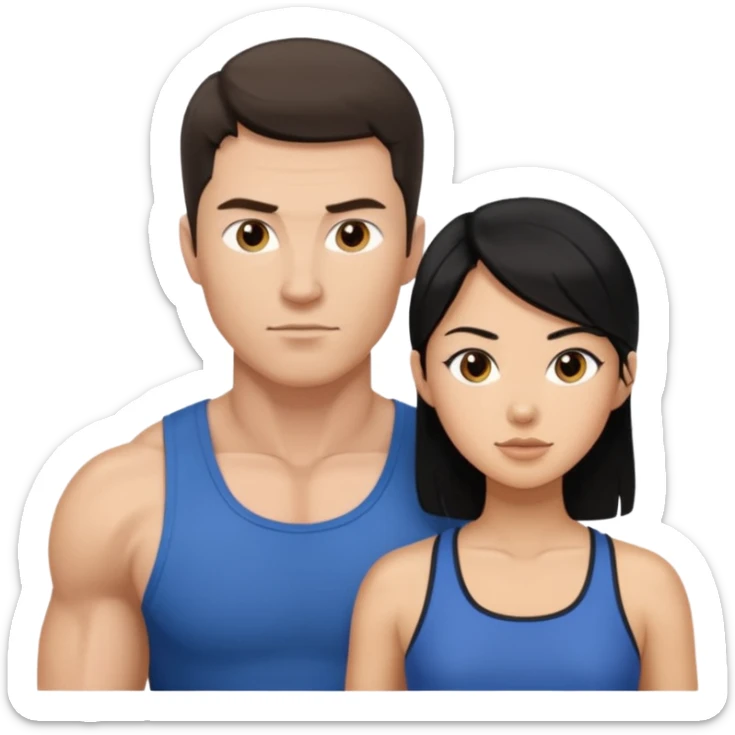 white dad with short brunette and in 30's  msucular. mom has long black hair and asian sticker