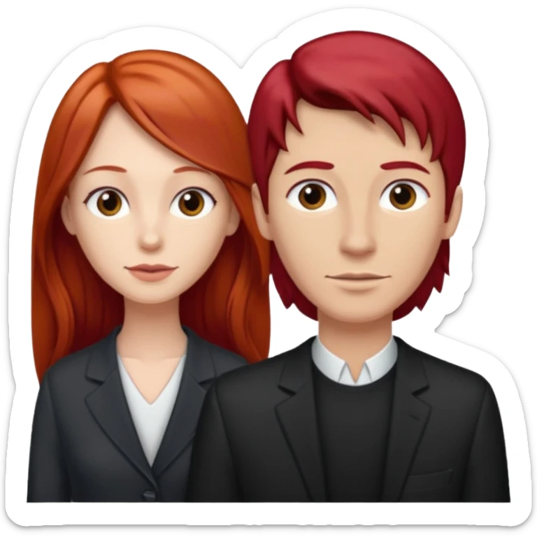 Mujer flaca con cabello largo color rojo color de piel blanca, hombre de color medio moreno con cabello color negro, flaco sticker