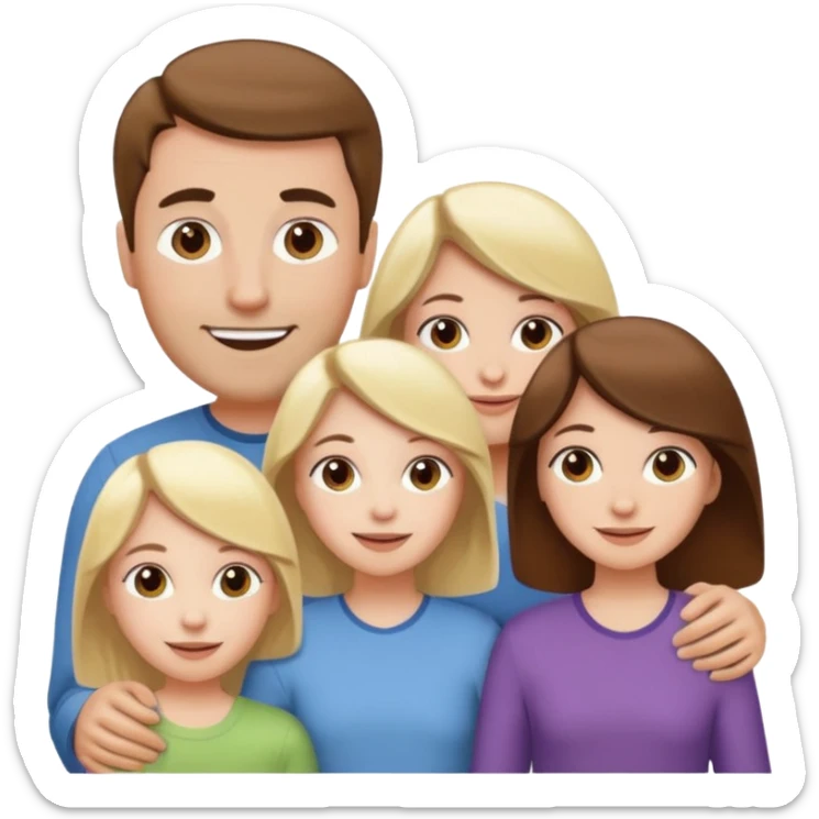 happy pale white  four person family with one brown hair dad, one brown hair mom, one blonde girl, and one brown hair girl sticker