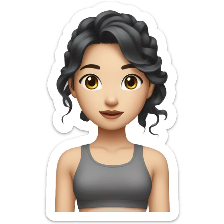 taiwanese girl with long black wavy hair with gray eyes in a crop top sticker
