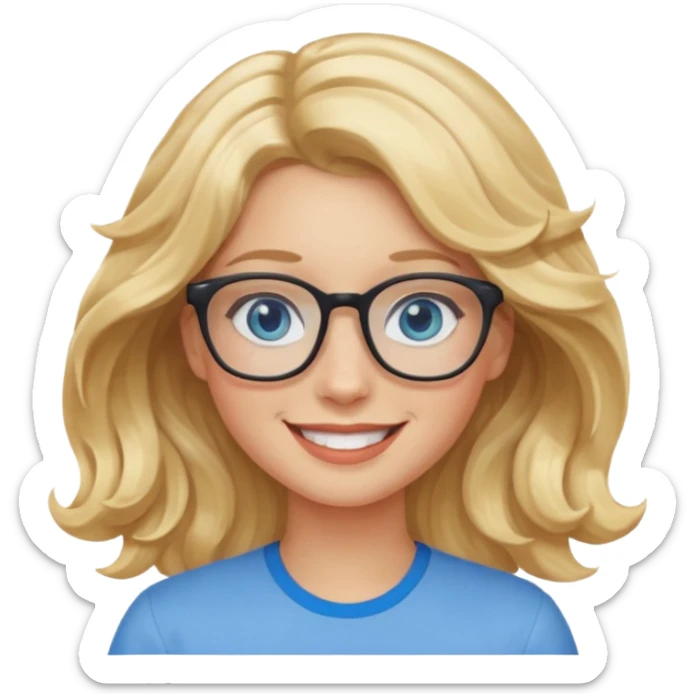 Wavy Blonde hair girl with blue eyes and glasses sticker