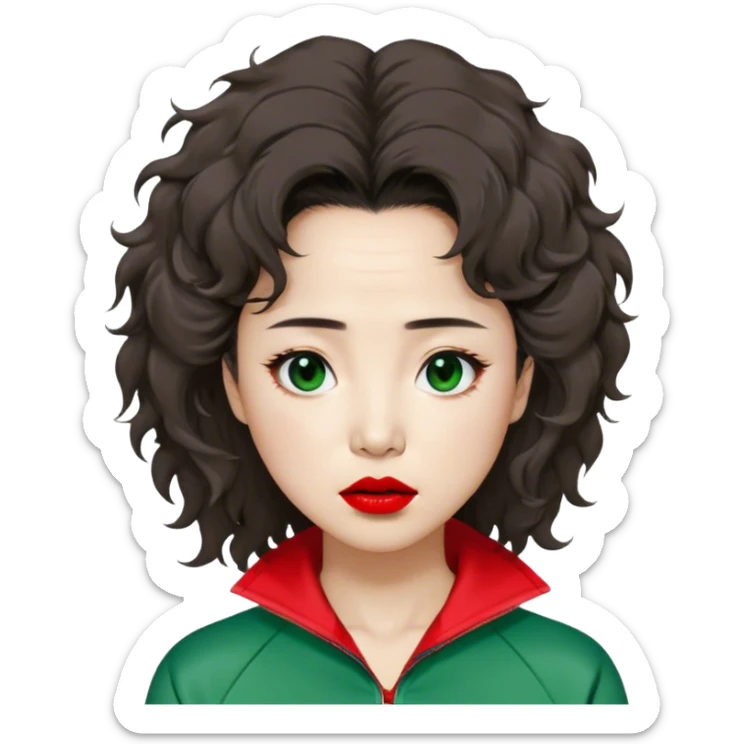 Han Mi-nyeo : Age: Late 80s
Appearance: A crazy woman with many wrinkles face, frizzy, very messy dark brown hair and dramatic red lipstick.
Outfit: Green player tracksuit sticker