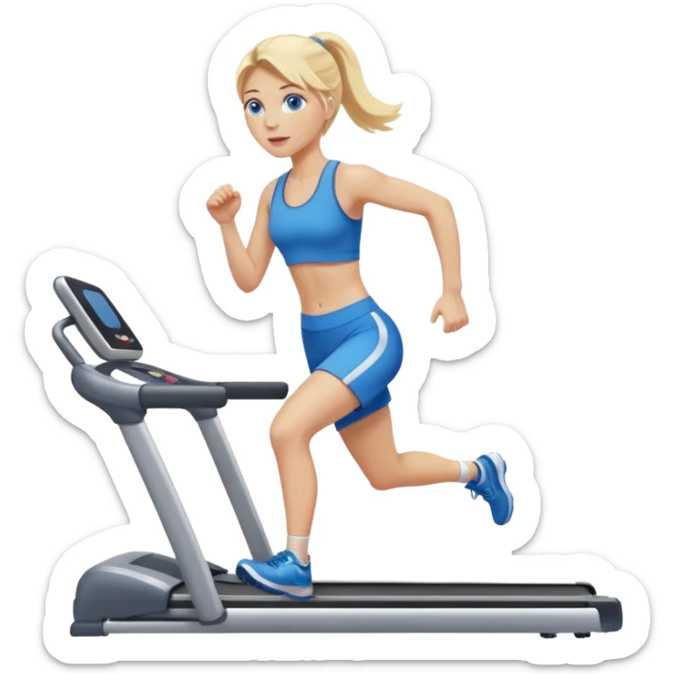 Une femme blonde yeux bleus qui cours sur un tapis de course sticker