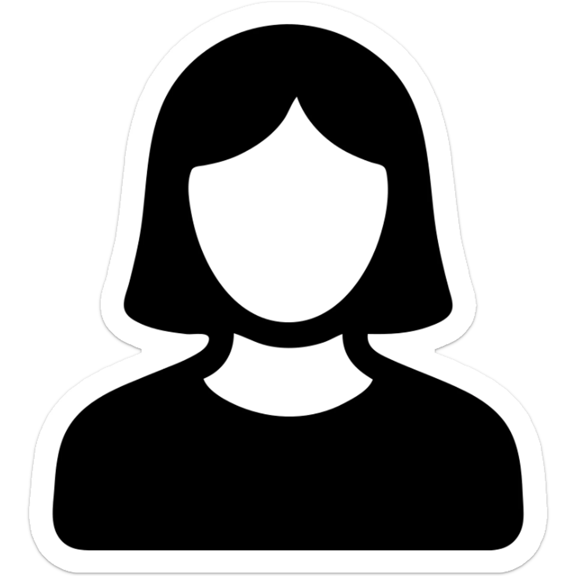 woman with blue-grey eyes, brown hair, brown skin, modern icon style, clear facial features, simple and bold shapes, minimalistic design sticker