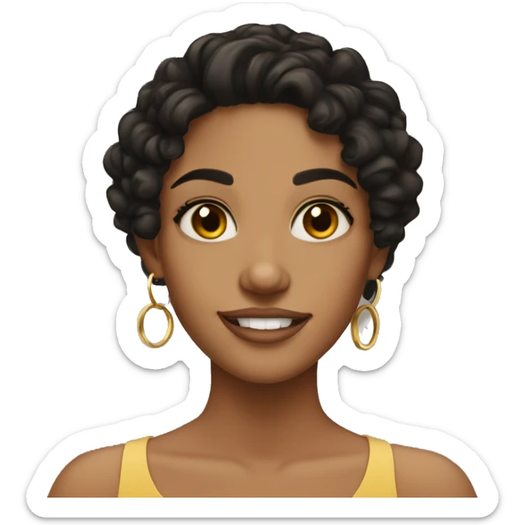 pretty tan girl with curly black hair and gold hoop earring  sticker