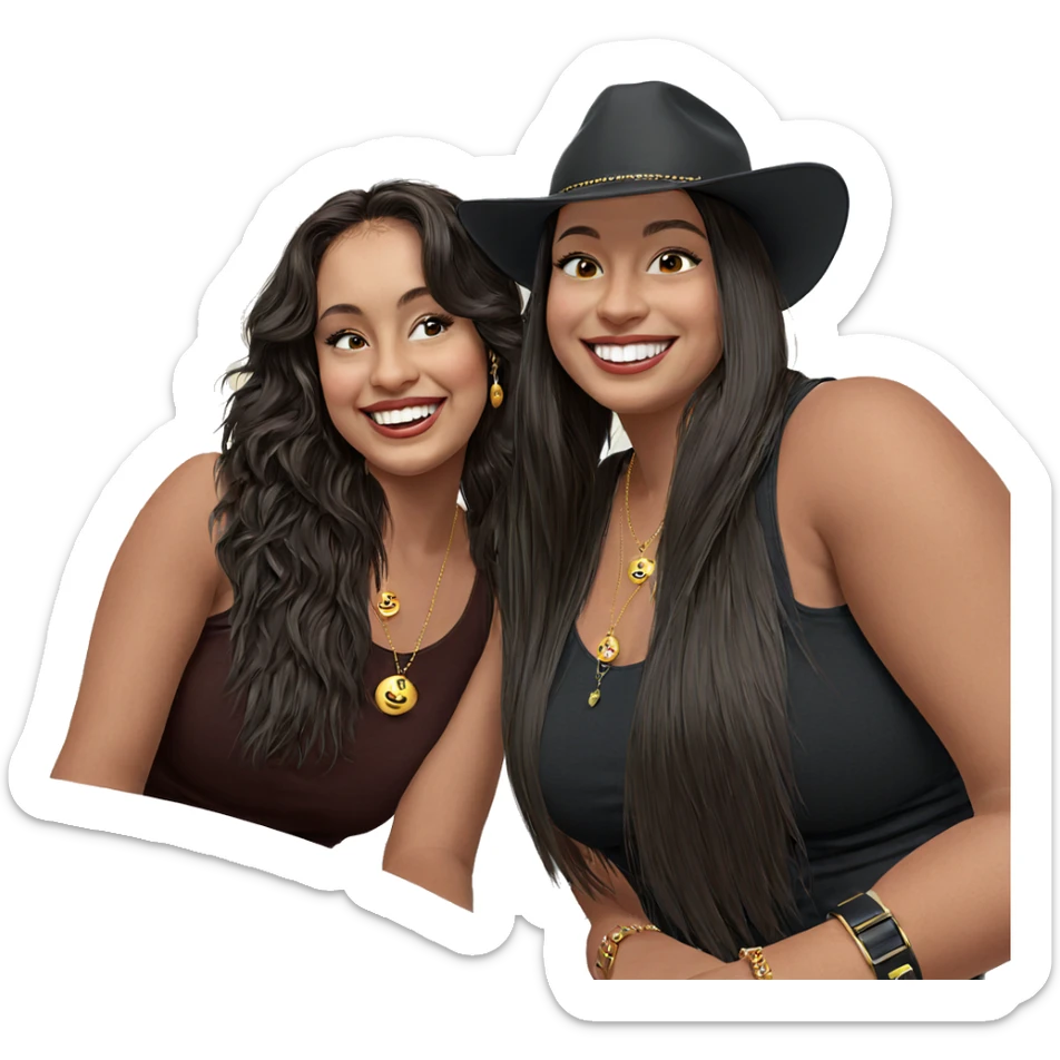 sisters smiling with jewelry sticker