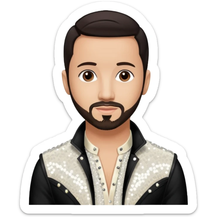 AJ McLean from Backstreet Boys with dark brown hair, ivory sequin outfit sticker