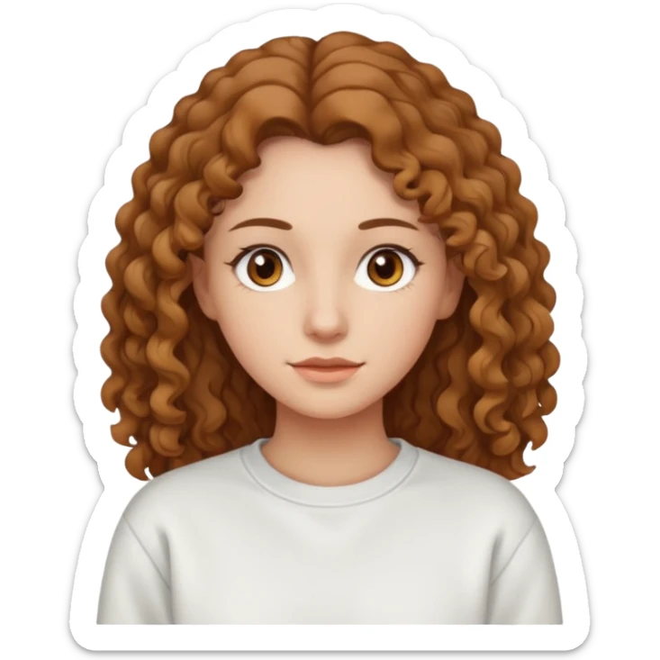 Una donna con una felpa semplice bianca,ha gli occhi marroni,i capelli marroni chiaro , c’è gli ha lunghi e ricci ma non troppo sticker