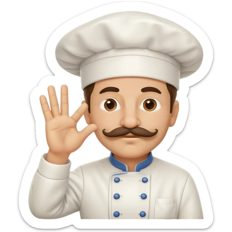 A cartoon Italian chef
	•	Doing the “chef’s kiss” hand gesture 🤌
	•	Wearing a chef’s hat and mustache sticker