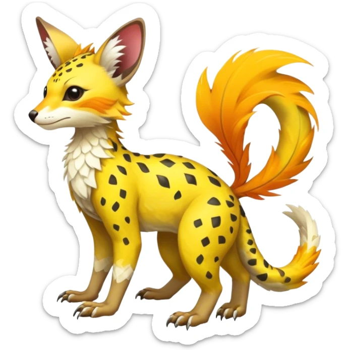 Feral Rare Fantasy vibrant tropical Vernid-Trico-species by LiLaiRa, random markings, tufted tail, tufted ears, full body sticker