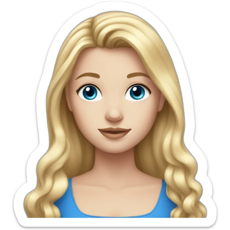 White girl. Long blonde hair. Blue eyes. Blue dress sticker