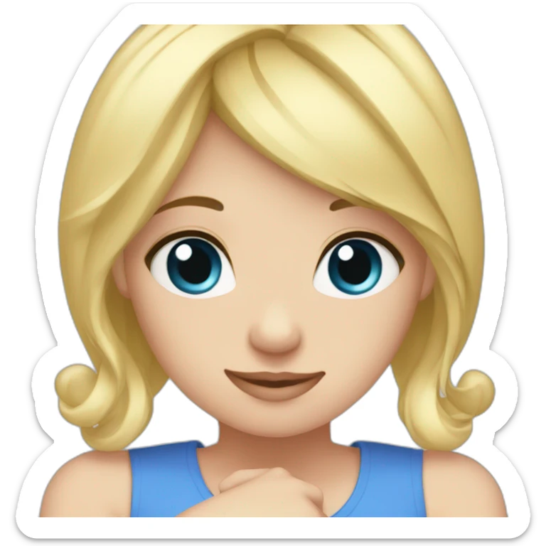 a girl with Blonde hair and blue eyes making heart semboll with her hands sticker