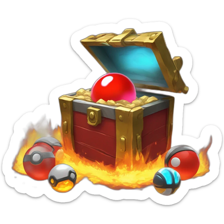 Pokemon Game LootCase Color Red Fire Flame Rich Treasure Legendary Epic Pokeballs and Pokemons Inside this have Shiny Glow sticker
