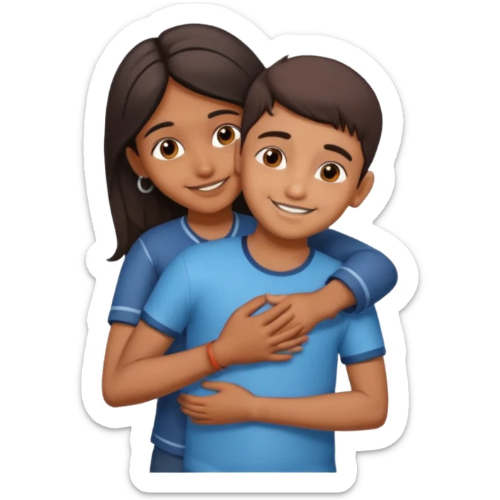 indian boy hugging indian girl from behind... boys hand down near navel of girl sticker