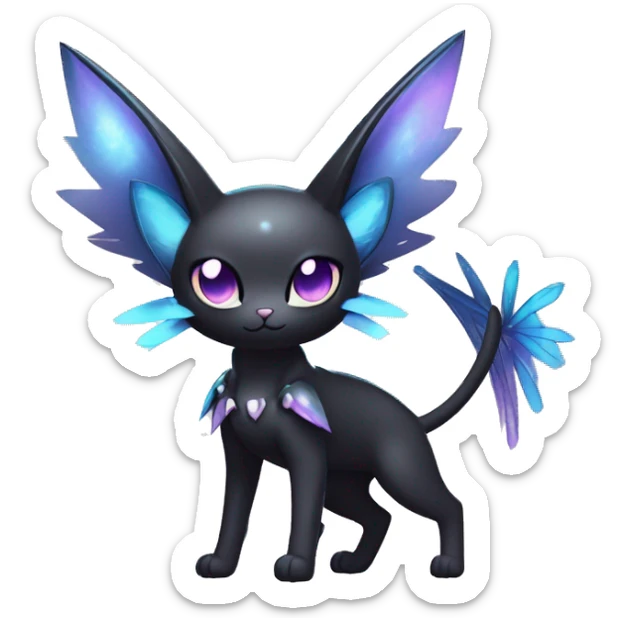 Shiny Cool Punk pastel Black beautiful ethereal fantasy Kawaii Sona Fakemon-cat-animal with edgy bat-wings-ears Full Body sticker