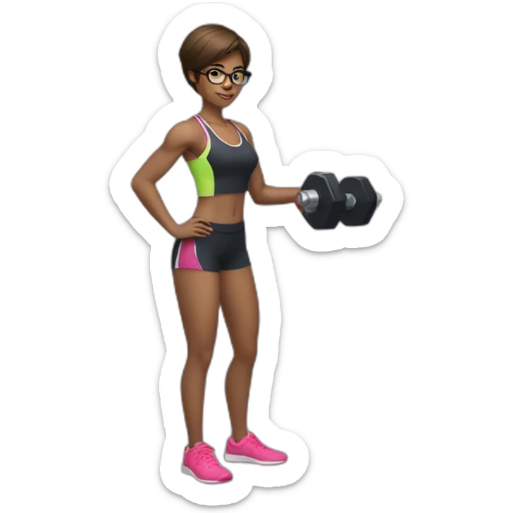 Sports Girl with short hair glasses holding dumbbell sticker