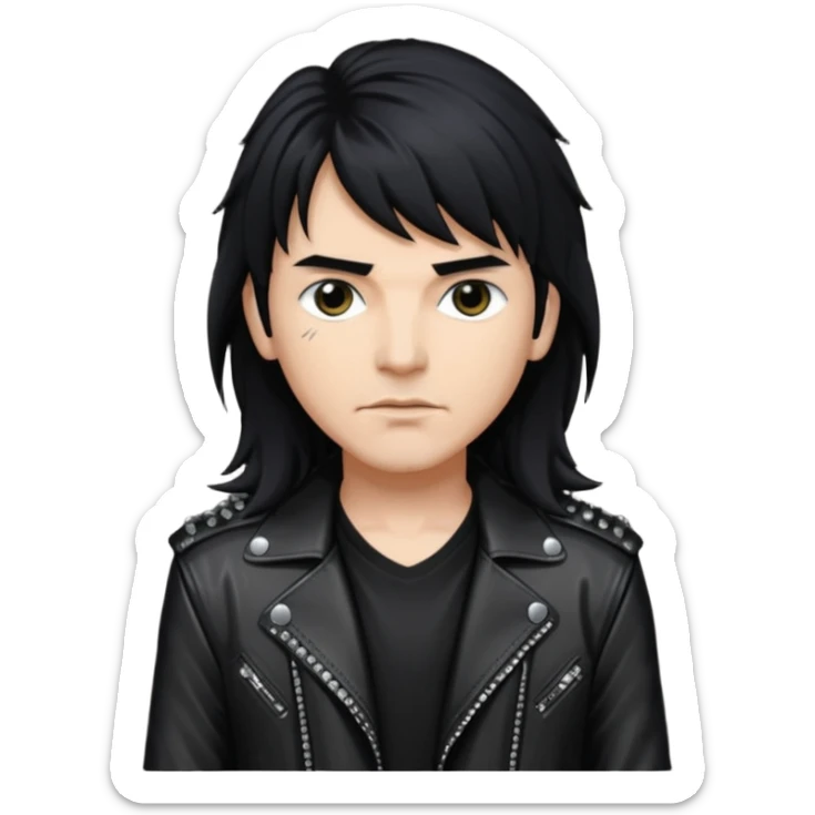 Joey Belladonna with long jet black hair, black sequin outfit  sticker