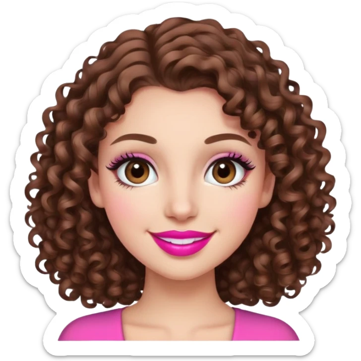 smiling girl with brown curly hair and pink lipstick, and thick eyelashes sticker