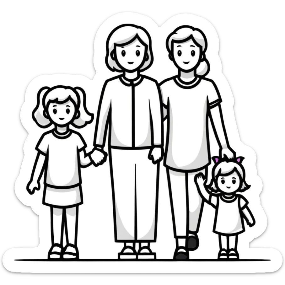 Family with mother, father and three little girls sticker