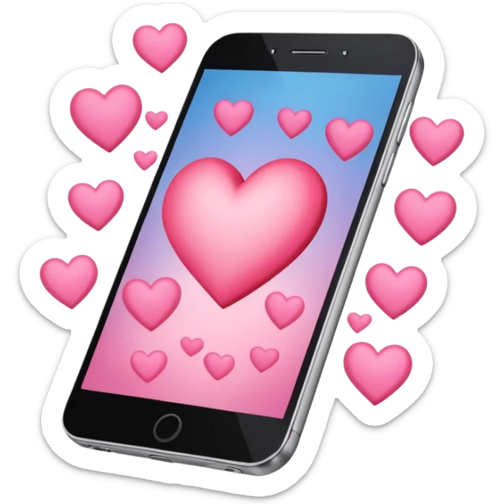 Smartphone with pink Heart on the screen, on the sides an above are some more hearts flying  sticker