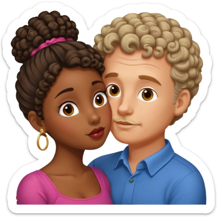 middle age white man kissing a cute dark skin girl curly bun sticker
