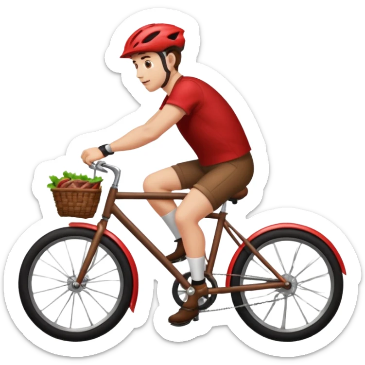 guy riding a bike but the bike is a 🥩 emoji with wheels  sticker