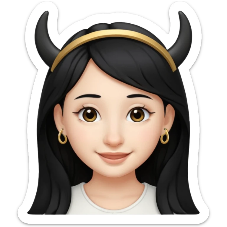 stworz emotke jak z iphone dziewczyna aniol jasna cera i czarne włosy i kolczyk w nosie ten krowi tylko że podkowa czarna  sticker