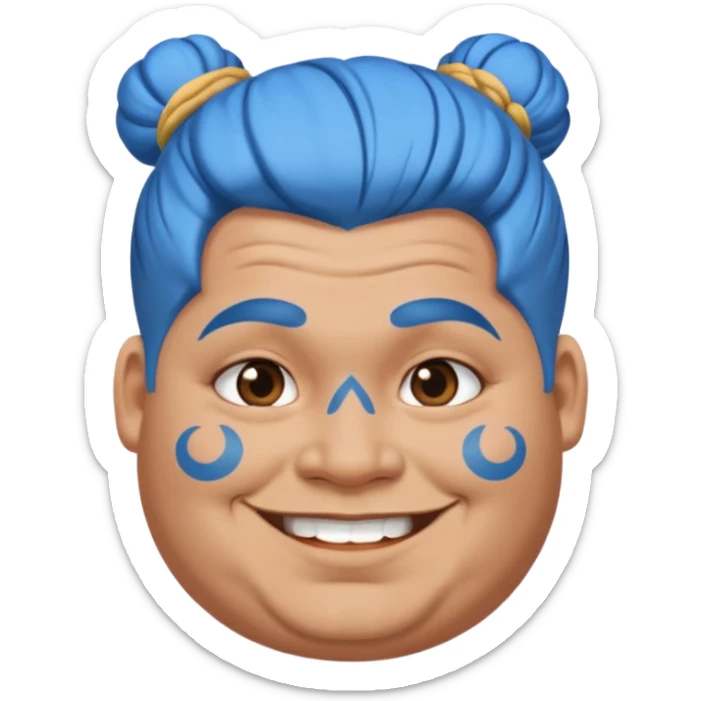  and blue hairobese man with lots of face tattoo and blue hair bun sticker