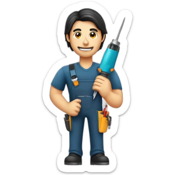 dark hair cell phone repairman holding a screwdriver sticker