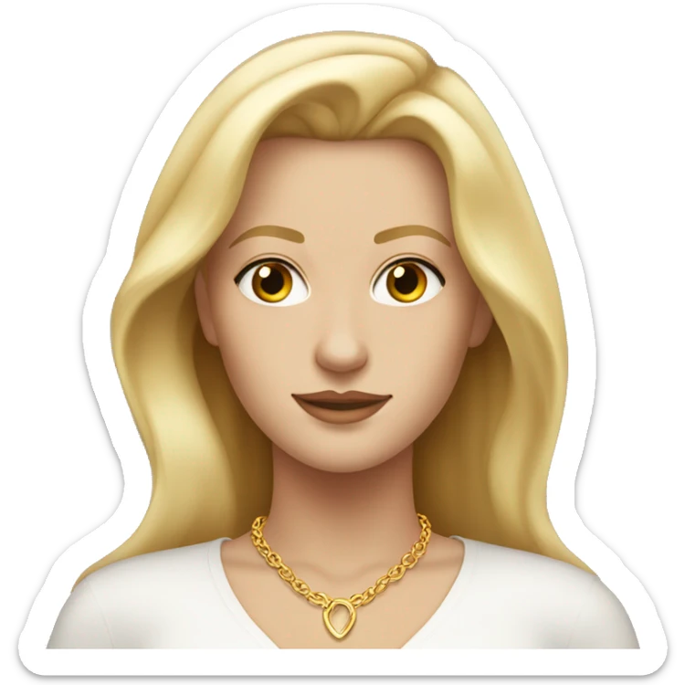 white woman with hazel eyes and straight blonde hair wearing gold necklace   sticker