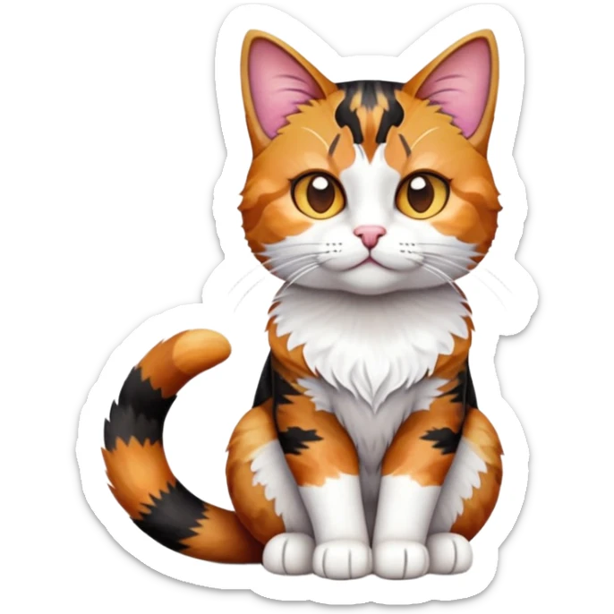 cinematic-[calico tabby cat]-realistic-full-body-sitting-emoji,-tail-curled-playfully-around-its-paws, cinematic-cute-calico-cat-portrait-emoji,-head-tilted-playfully-with-sparkling,-inquisitive-eyes-and-a-charming-patchwork-fur-of-orange,-black,-and-white,-simplified-yet-irresistibly-adorable,-highly-detailed,-glowing-with-a-warm,-invit (3) sticker