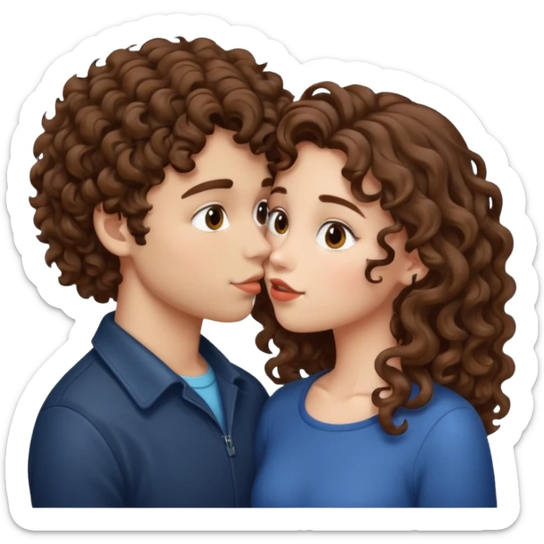 A girl with curly hair and a boy with wavy hair kiss sticker