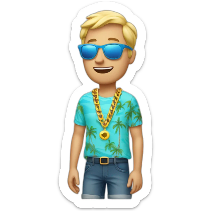 blonde white man on vacation with big golden chains and colorful shirt and sunglasses sticker