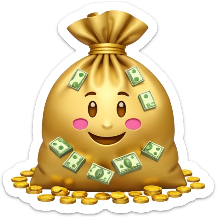Luxury 3D emoji, overflowing money bag, stacks of cash, premium lighting, rich glossy look, ultra clean, transparent background


 sticker