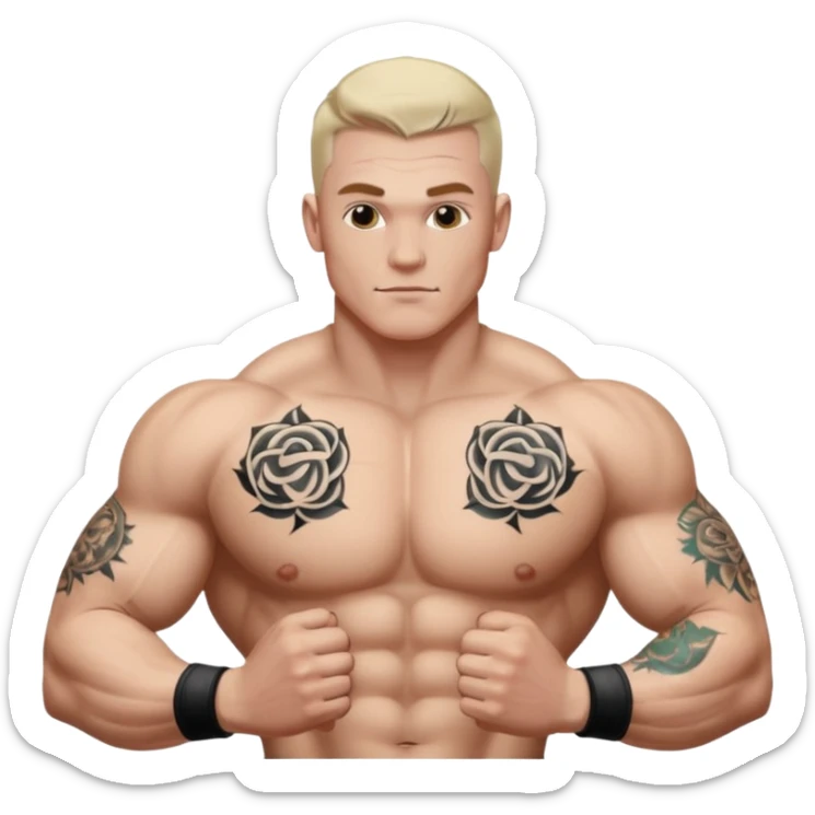 tattoo man, white skintone, more highlight the tattoo, body builder, tatto on chest. sticker