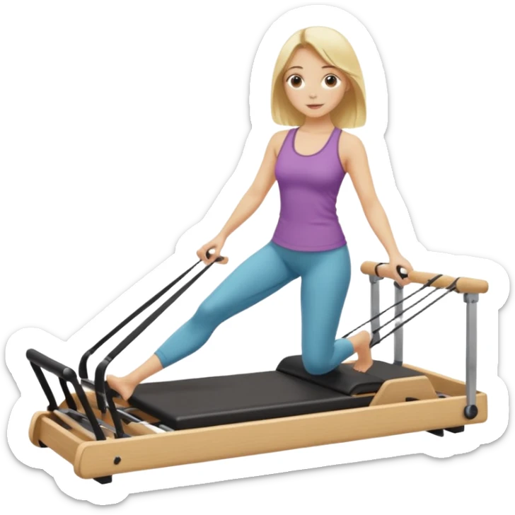 Blonde girl with shoulder length blonde hair in a pilates reformer  sticker