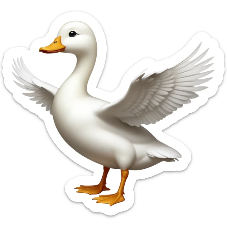 cinematic-[white duck]-realistic-full-body-perched-emoji,-wings-tucked-neatly by its side,-head-tilted-dramatically,-sleek-[white]-feathers,-simplified-yet-realistic-focused-features,-highly-detailed,-glowing-with-an-almost-sarcastic-glow sticker
