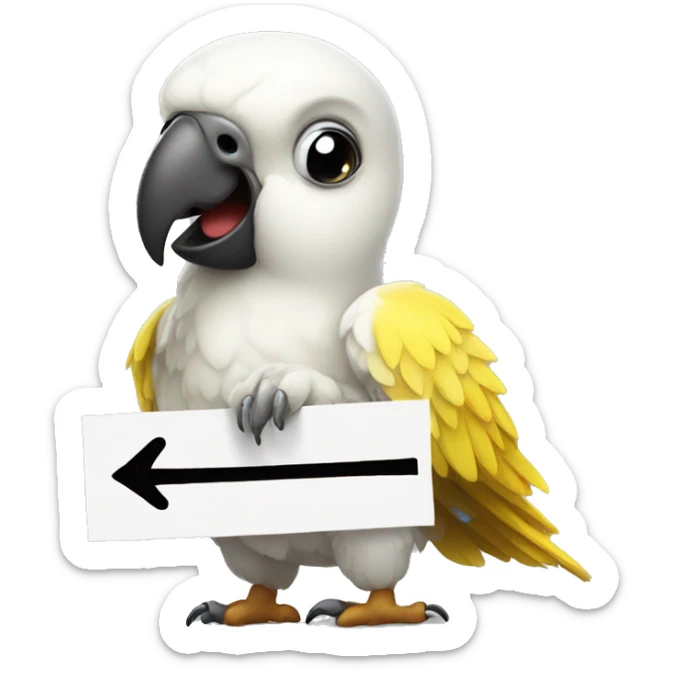 white and yellow parrot  holding a sign with the black inscription i love you sticker